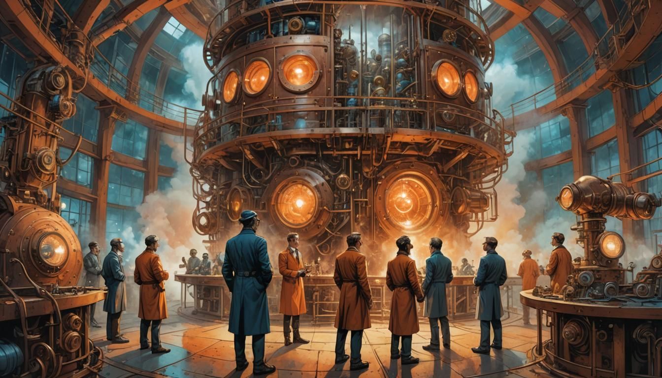 Steampunk Scientists Observe Atomic Explosion in Comic Art