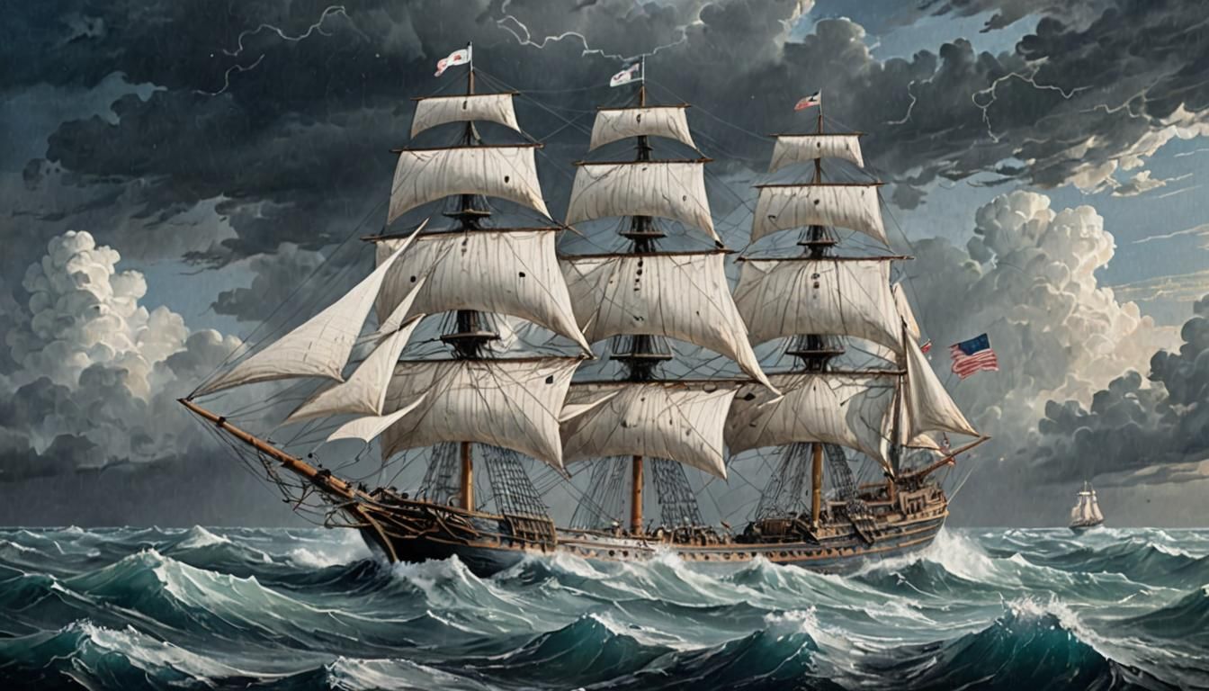 18th Century Clipper Ship on Stormy Sea