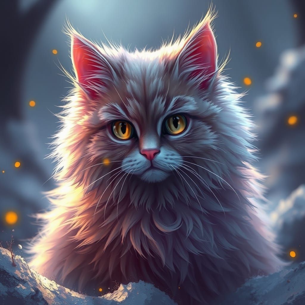 Fluffy Cat Illustration in Dark Fantasy Style