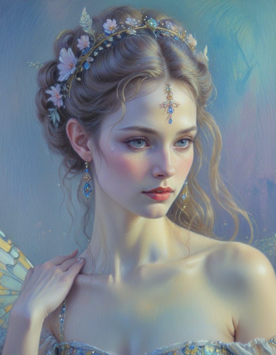 Fairy Queen in Art Nouveau Pastel Sketch