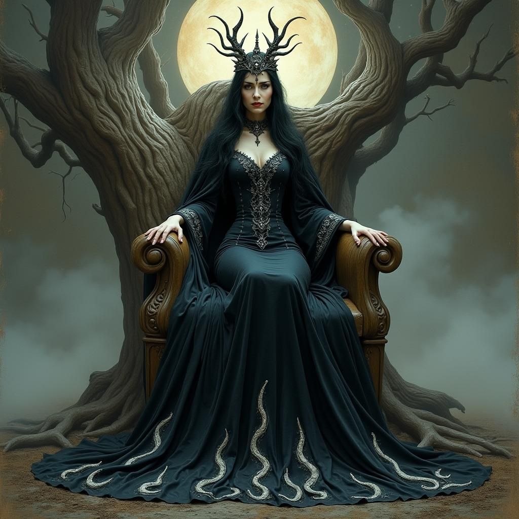 Mystical Witch Queen on Ancient Throne