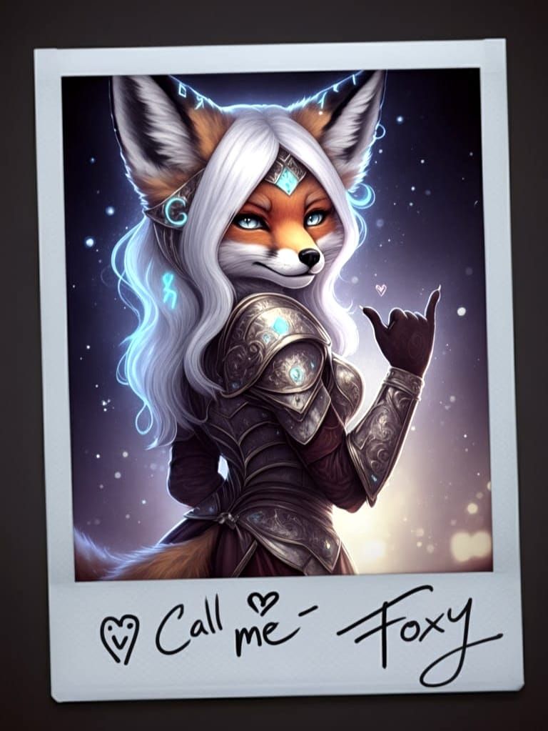 Vibrant Polaroid Portrait of Foxy in Elegant Armor