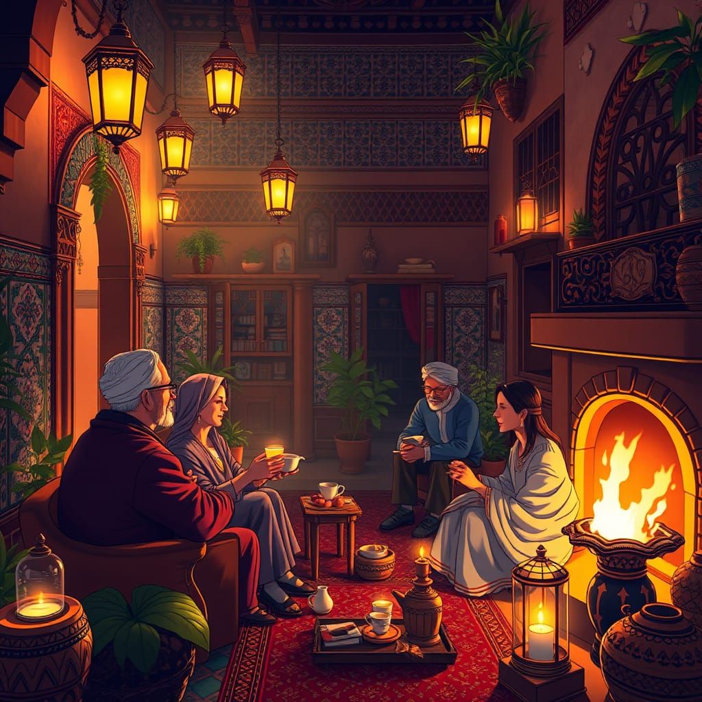 Cozy Moroccan Riad Evening in Anime Style