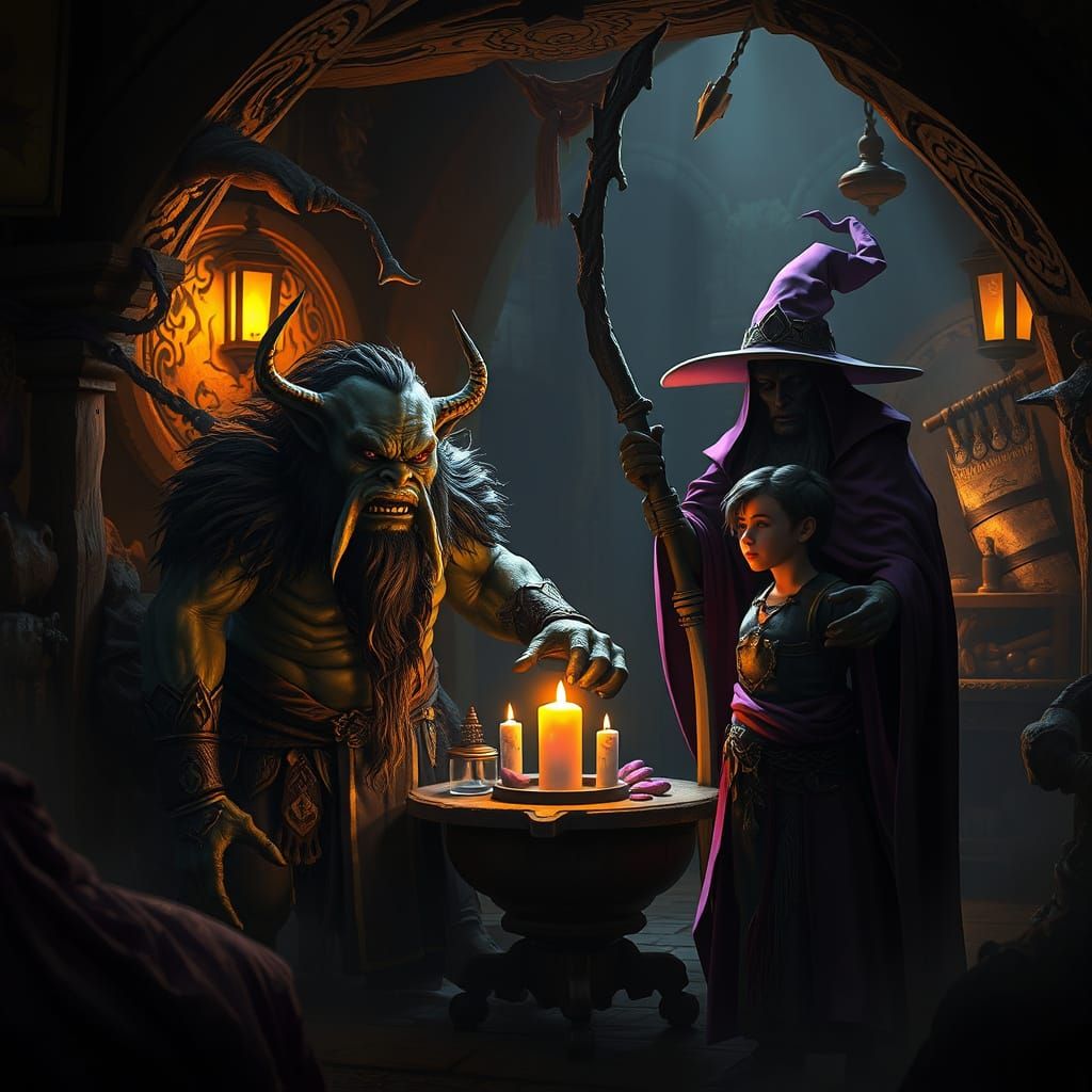 Ogre, Witch, and Prince in Tavern with Dynamic Lighting