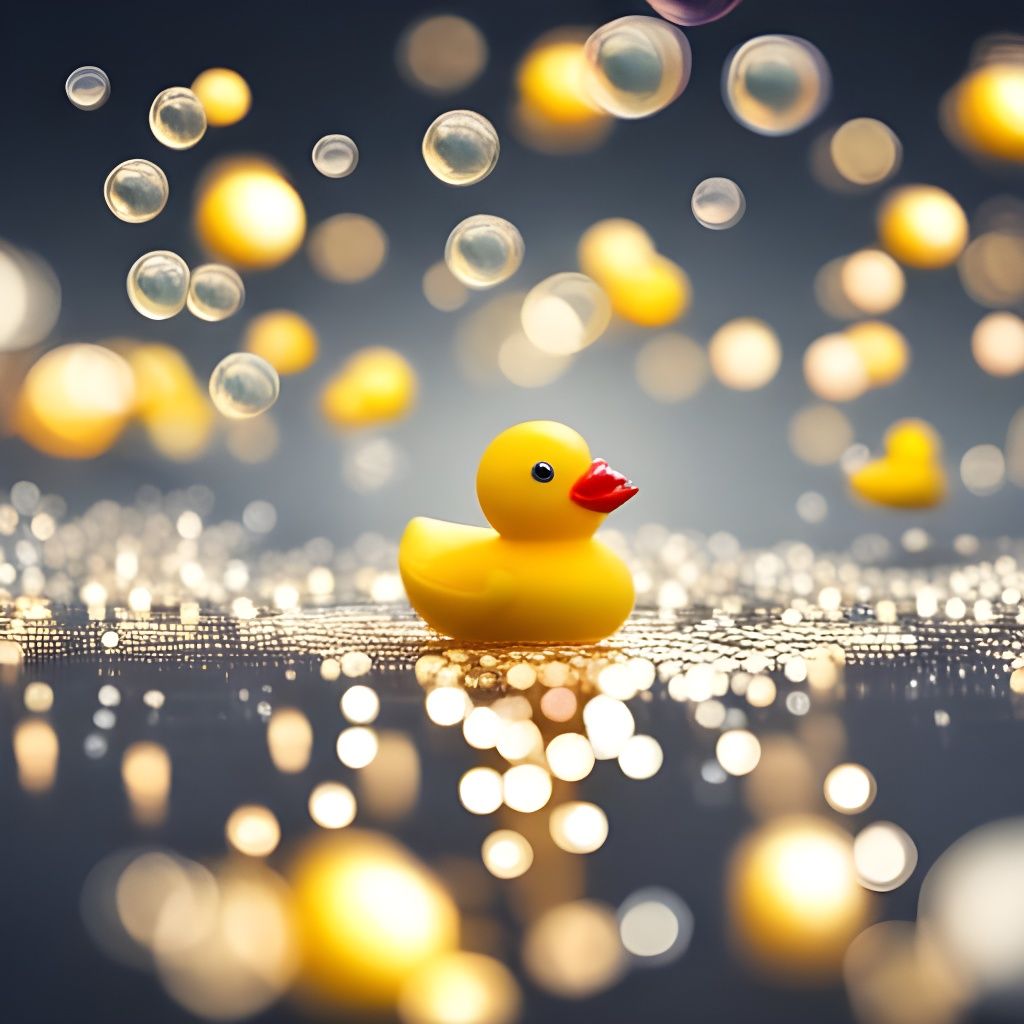 Floating Rubber Duck in Bubble Bath, Tilt-Shift Bokeh