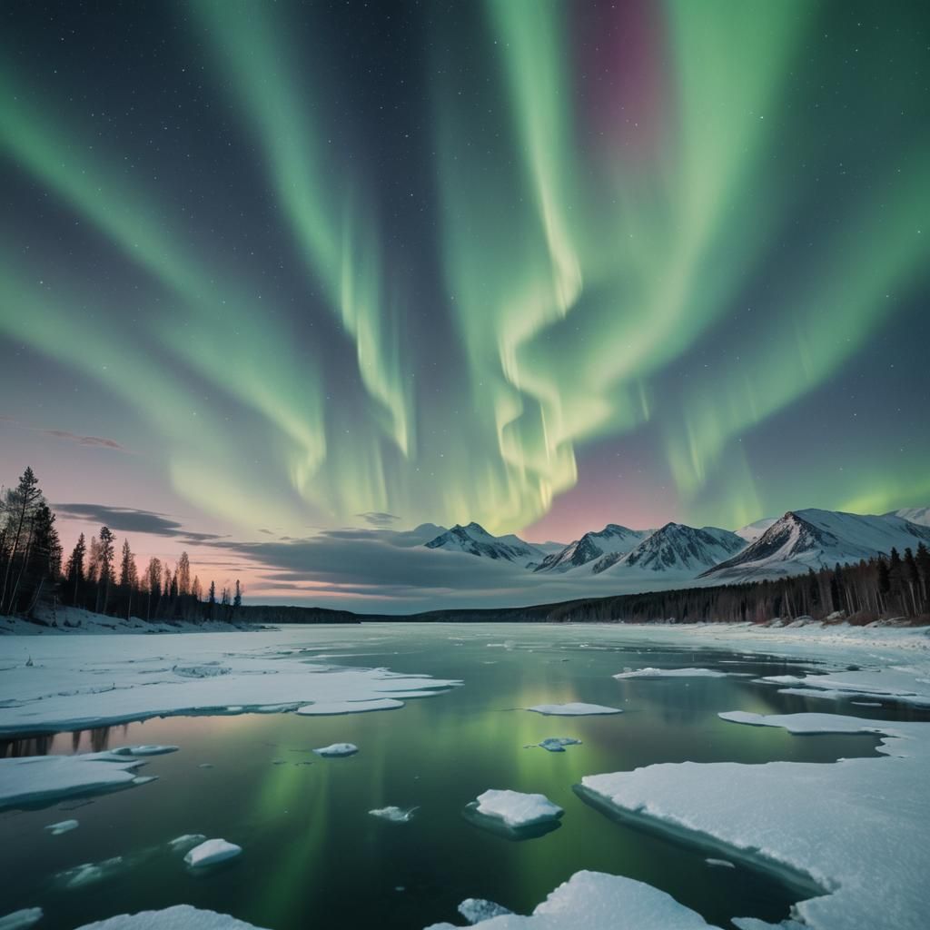 Northern Lights Dance Over Frozen Lake