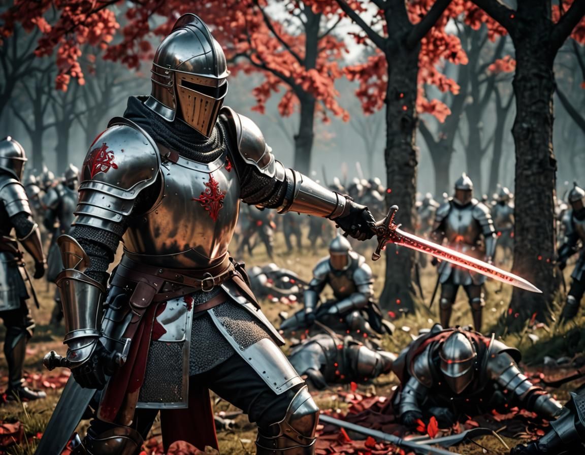 Knight in Bloody Battlefield with Cinematic Effects