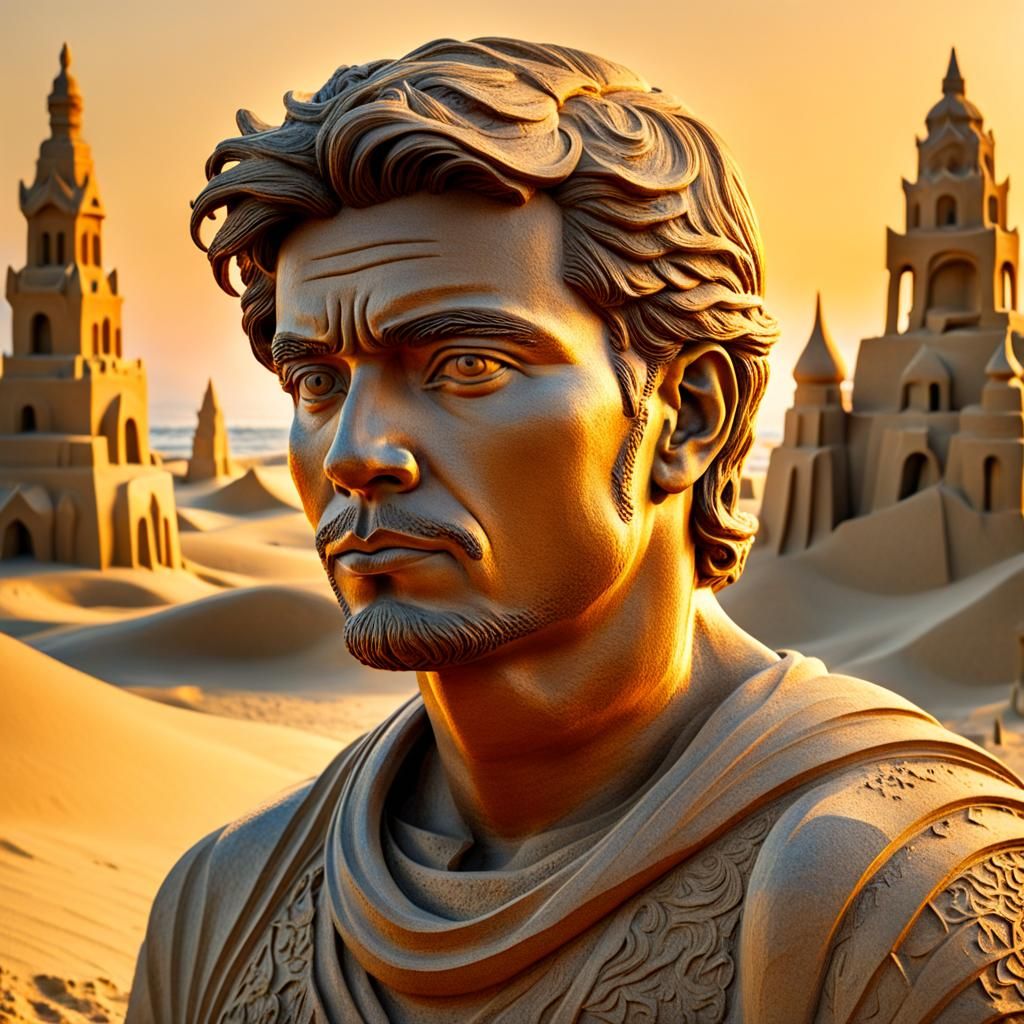 Detailed Sand Sculpture of a Beautiful Man