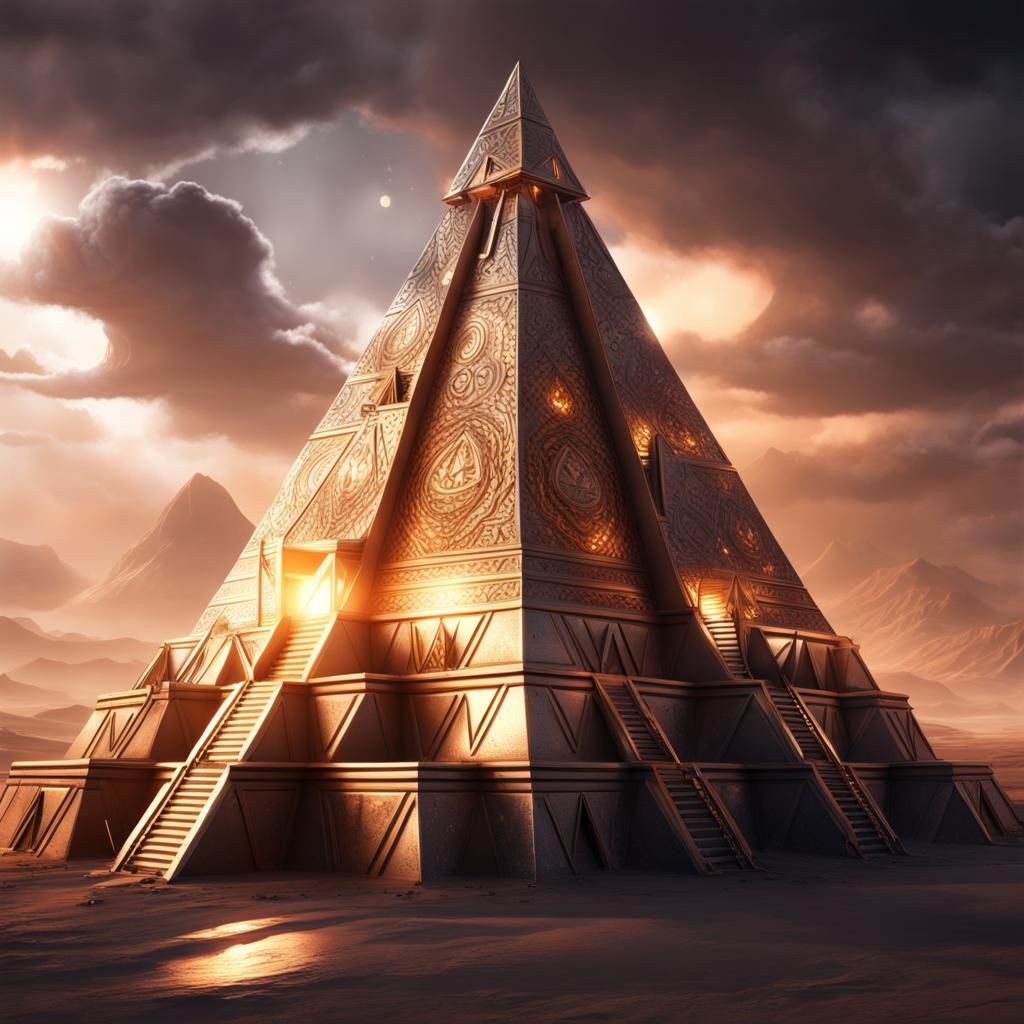 Silver Solar Pyramids in Detailed Matte Painting