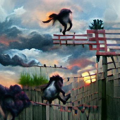 Monkey-Horse Leap at Dusk: Detailed Painting