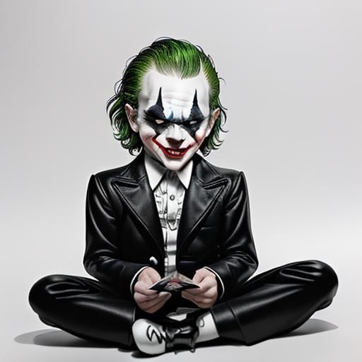 B&W bright white background  childhood shrink art with comic book villain 1970s Joker