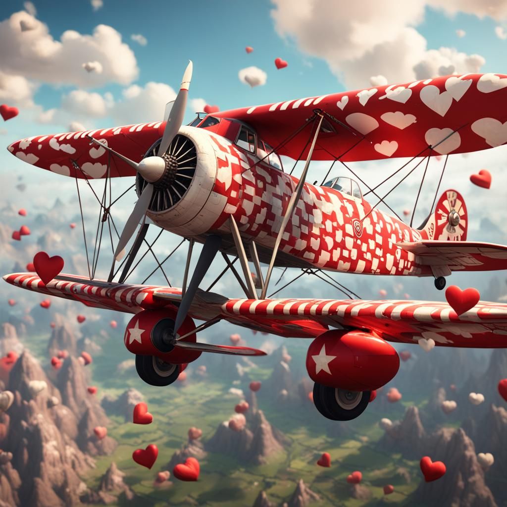 Vintage Biplane Love Bomber in Detailed Matte Painting