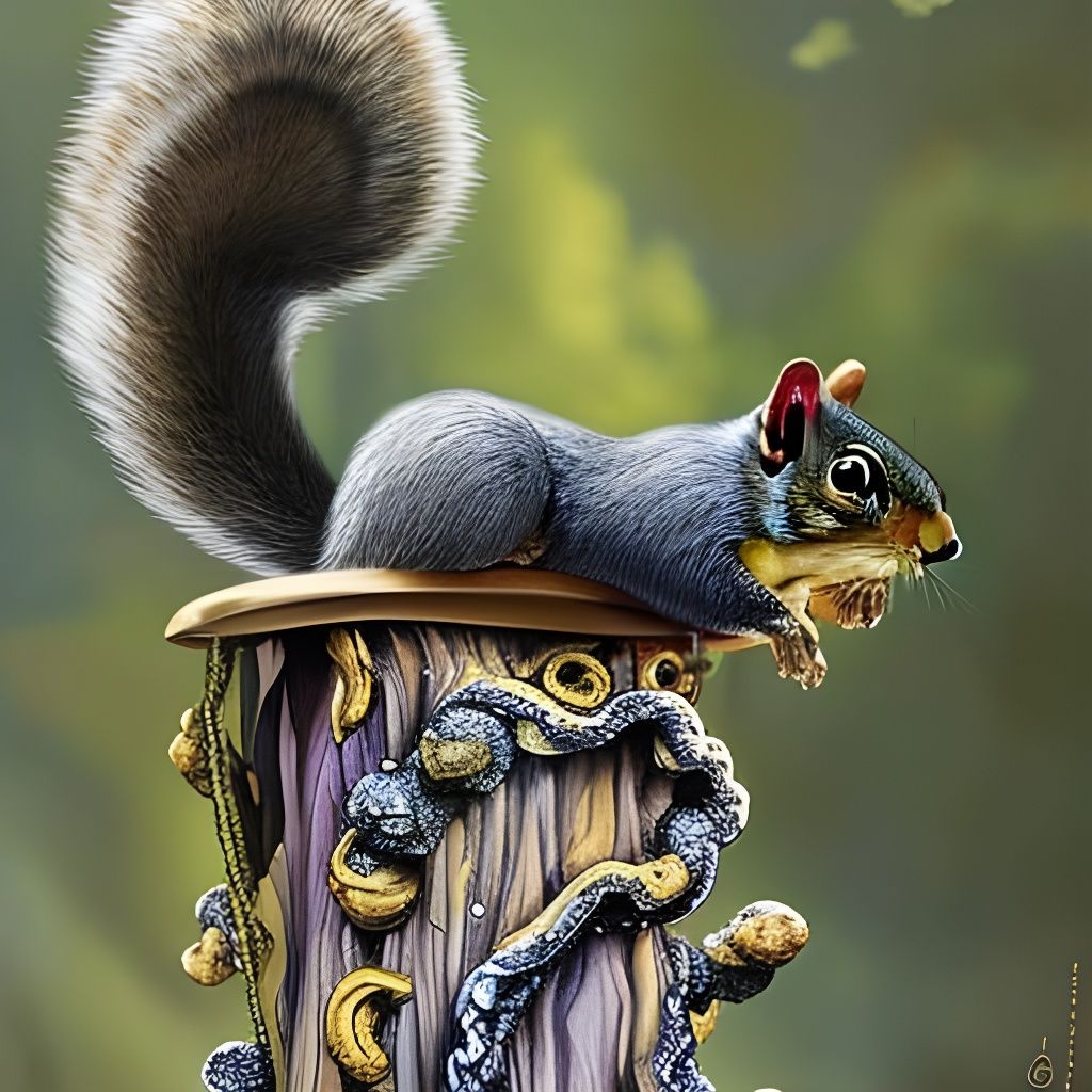 Squirrel Guarding the Nuts Sign, Fantasy Art