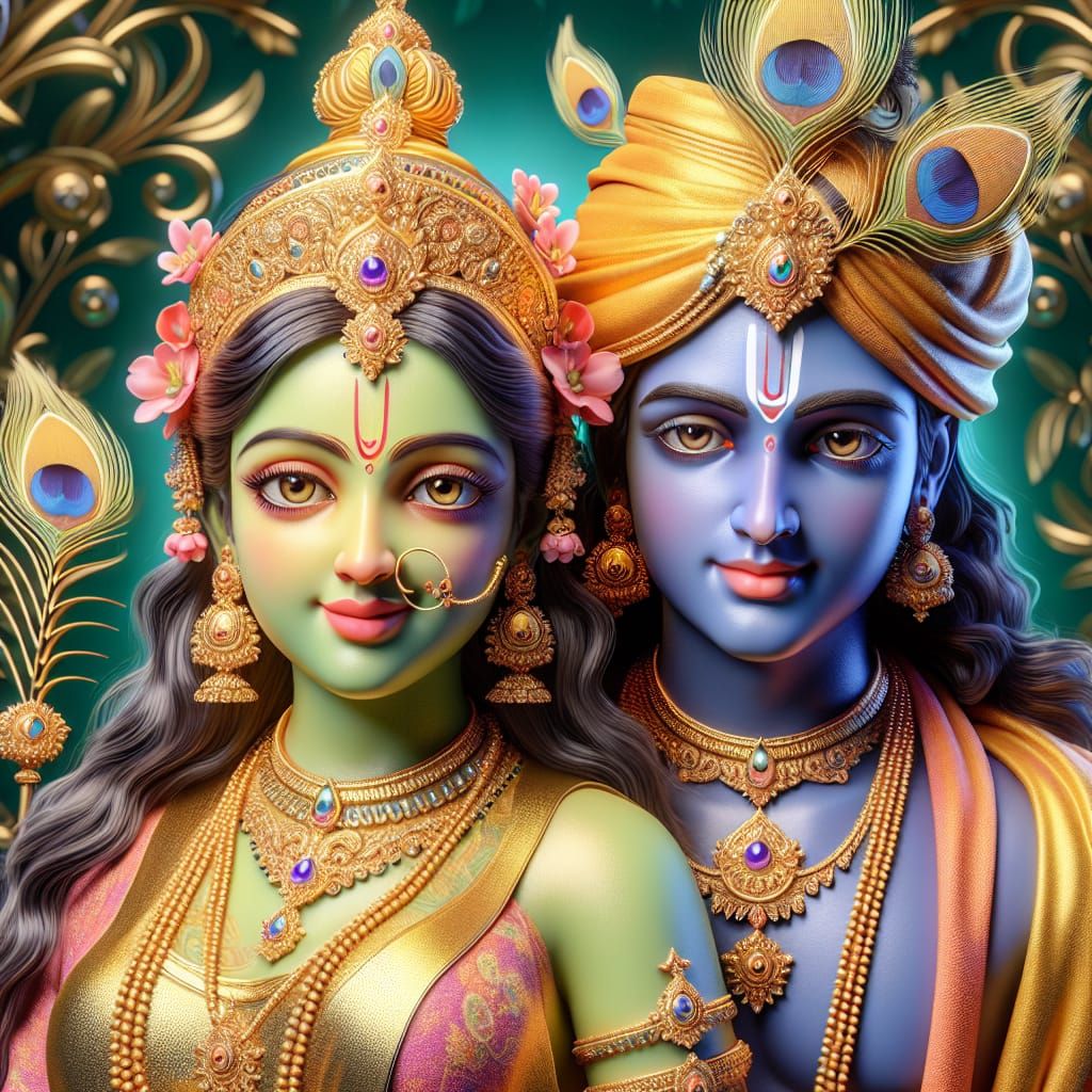 Radiant Radha and Krishna in 3D Fauvism Style