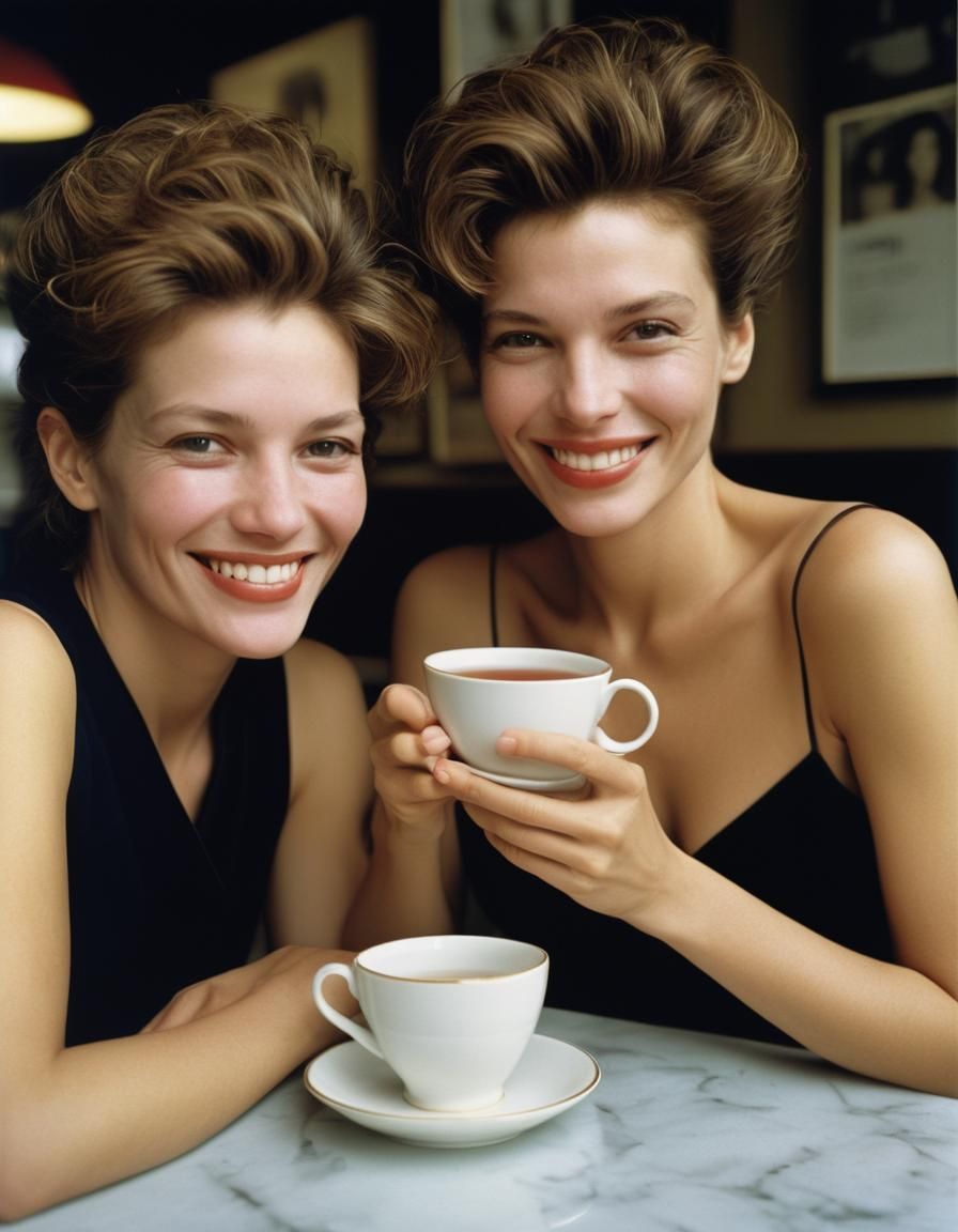 Modern Couture: Women in Cafe, Hyperrealistic Portraits