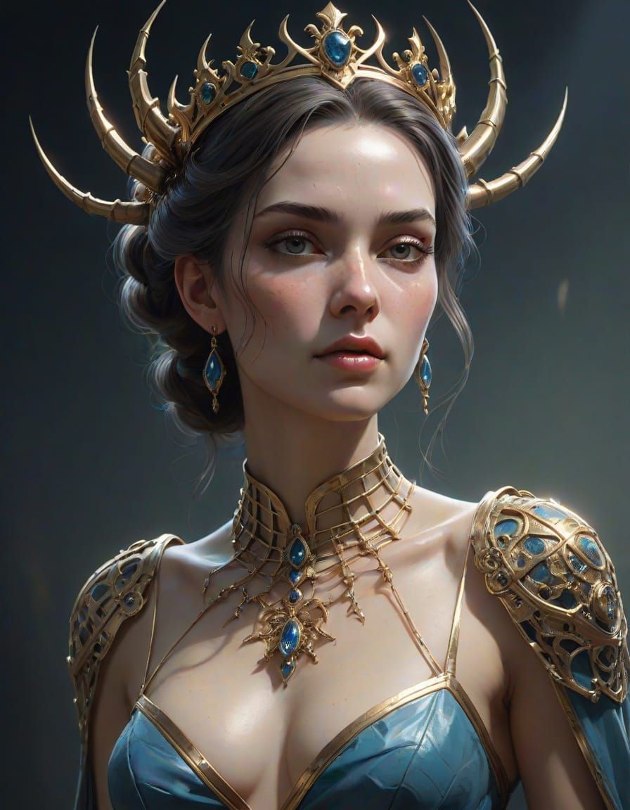 Spider God Queen with Crown in Radiant Acrylic Painting Styl...