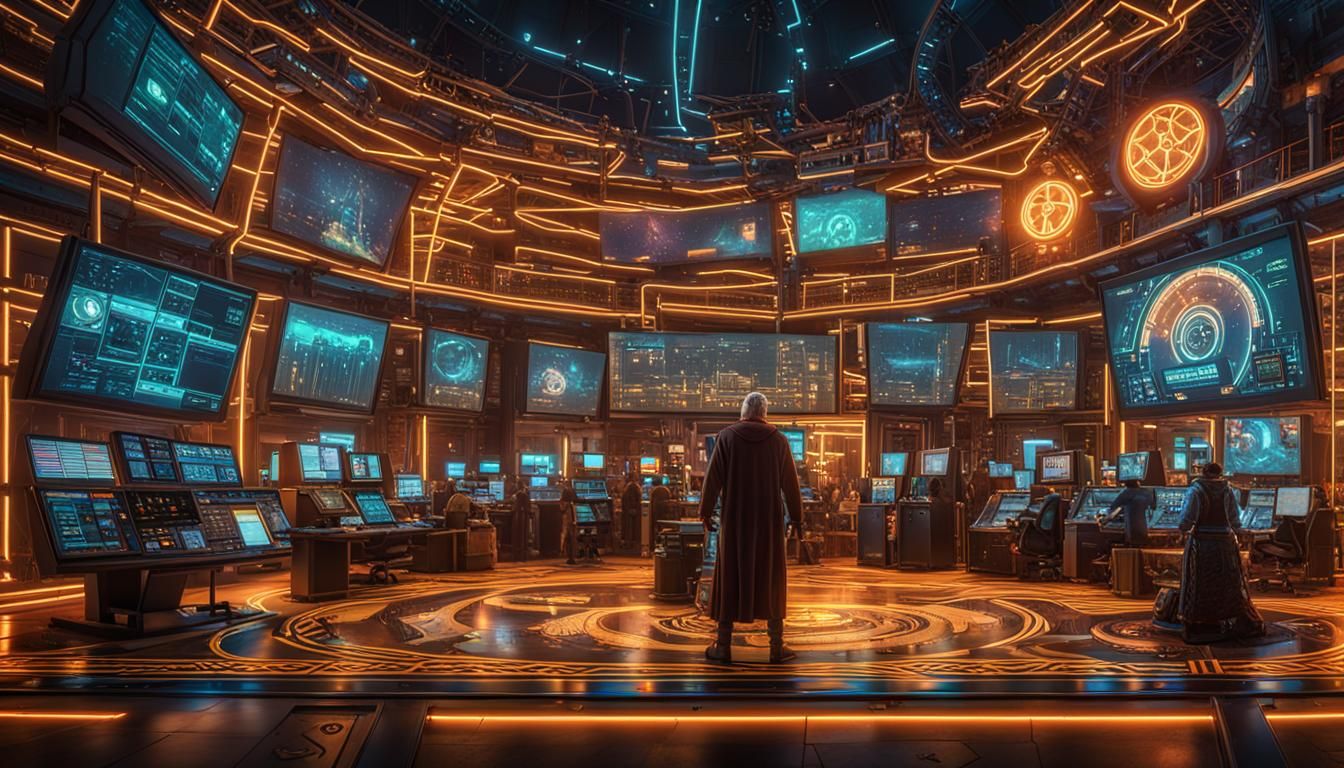 Father Time Controls Timelines in Cyberpunk Style