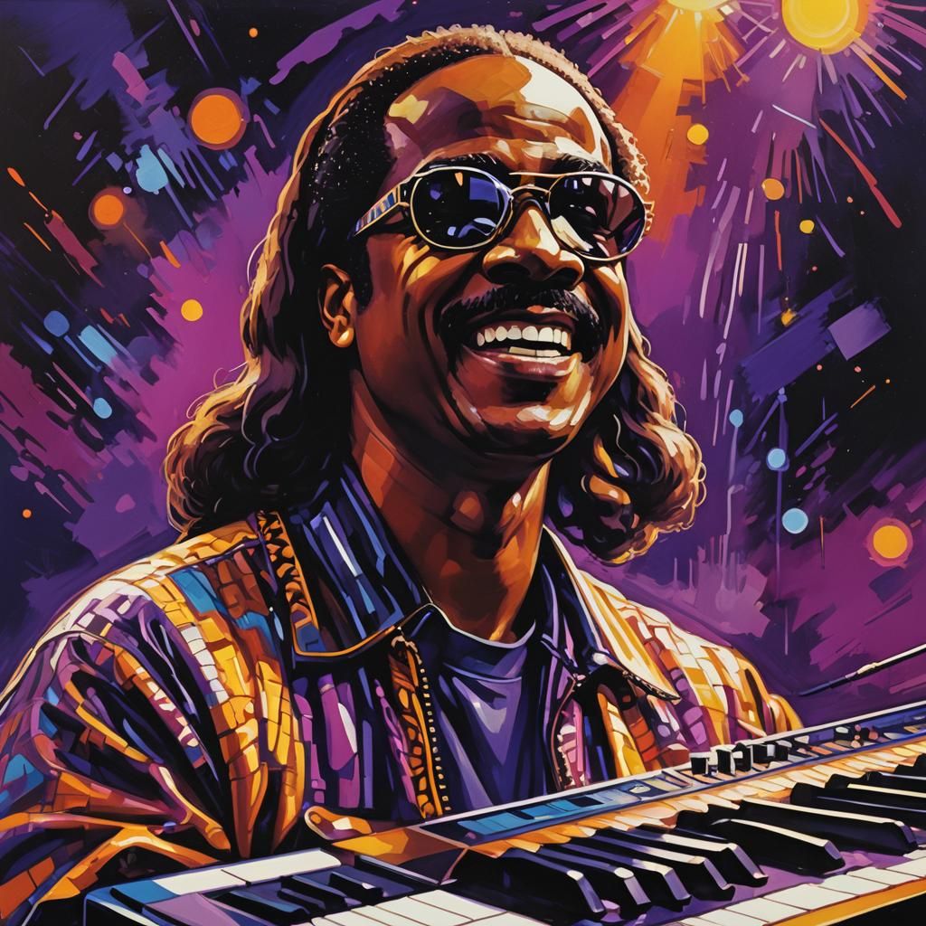 Stevie Wonder Stage Performance in Retro Funk Style