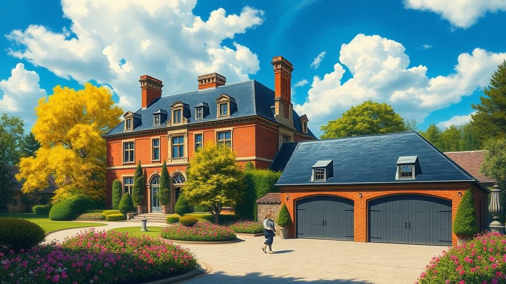 Elegant Brick Chateau Amidst Vibrant Trees