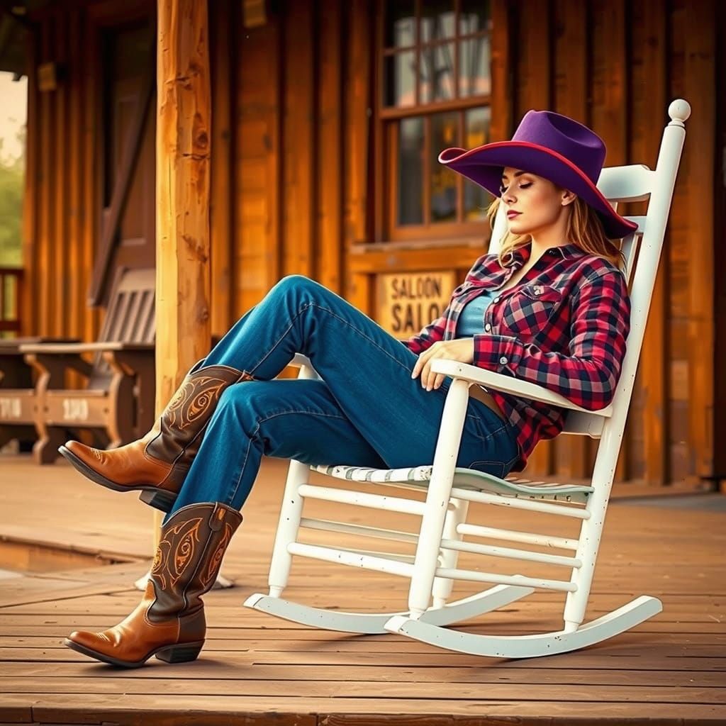 Stunning Western Cowgirl Naps in Vibrant Saloon Scene