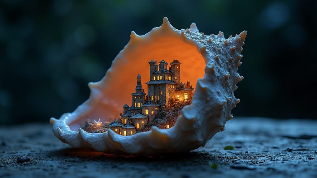 Miniature City Inside Seashell, Macro Photography