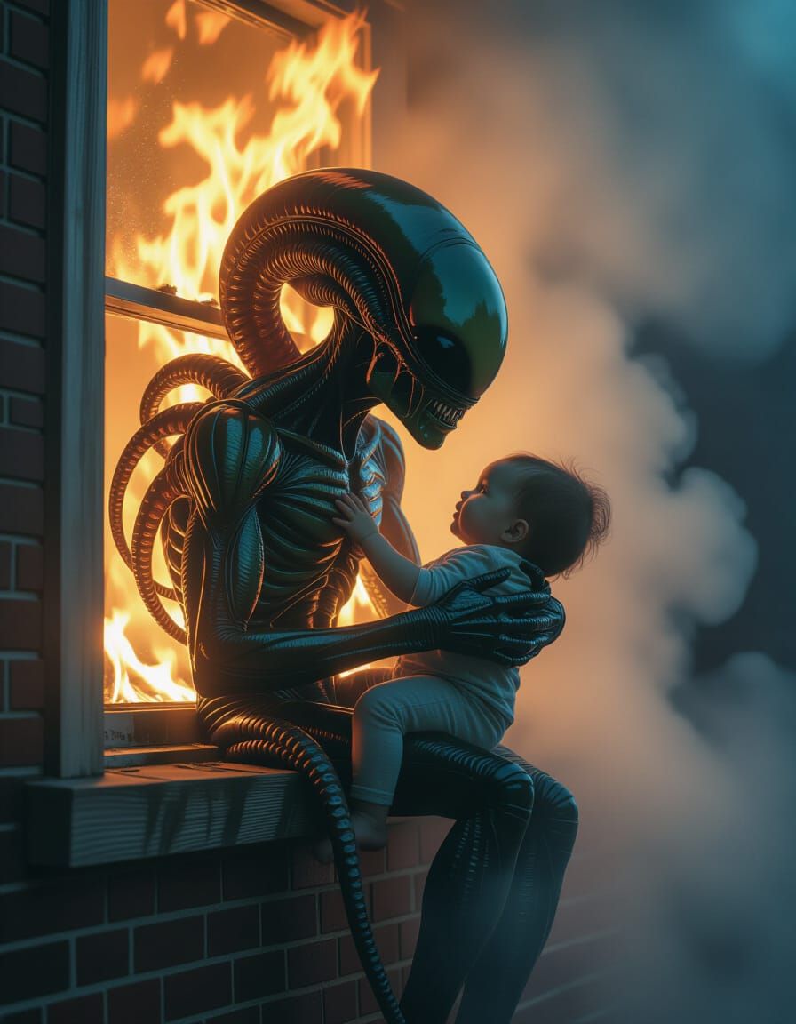 Alien Rescues Toddler From Burning Building