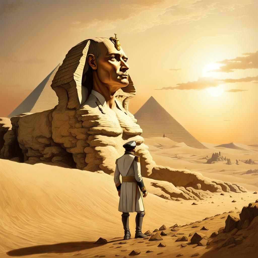 Napoleon Discovers the Sphinx in Golden Sunset Desert