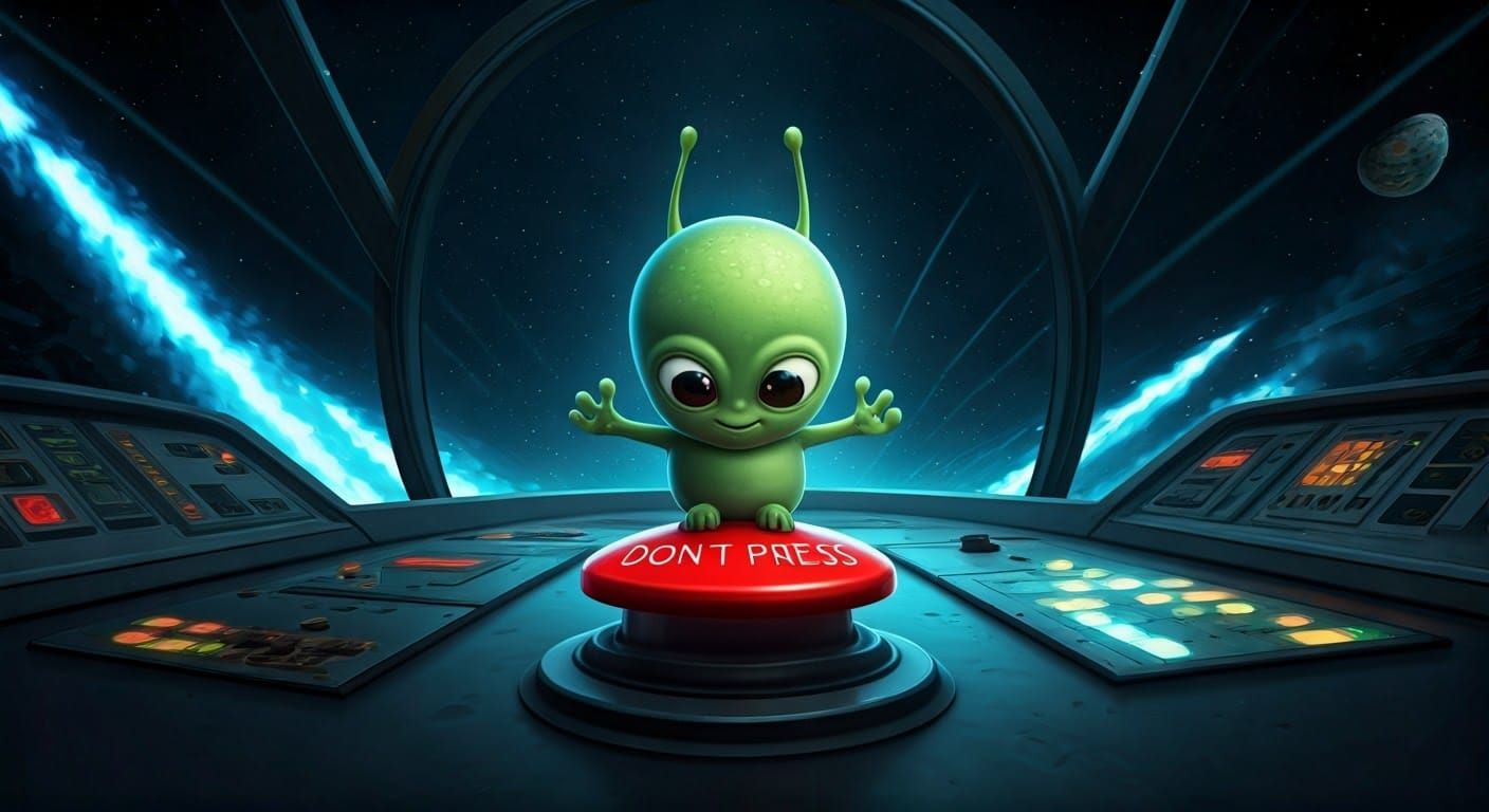 Mischief-Loving Alien on Launch Control Panel