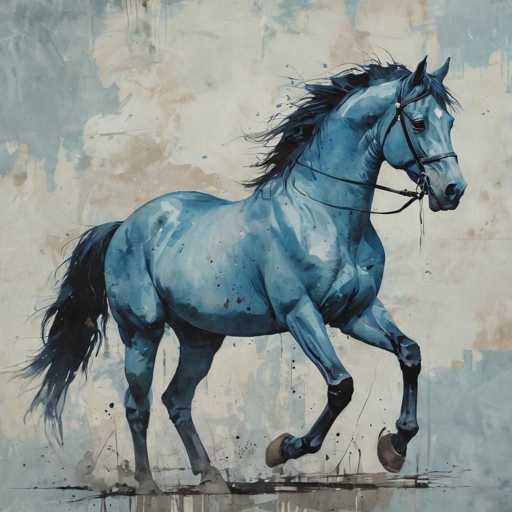 Blue Horse in Comic Book Style