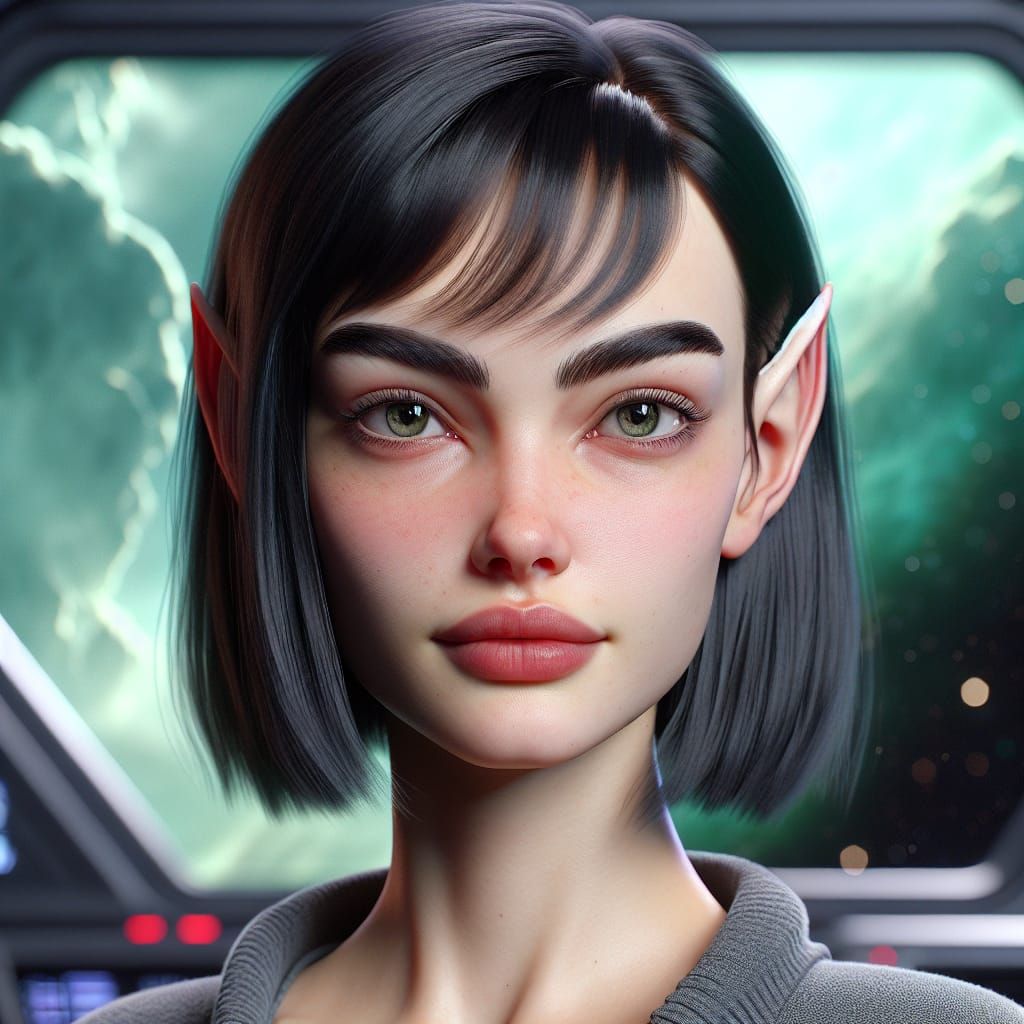 Youthful Romulan Woman Portrait in 8k Concept Art