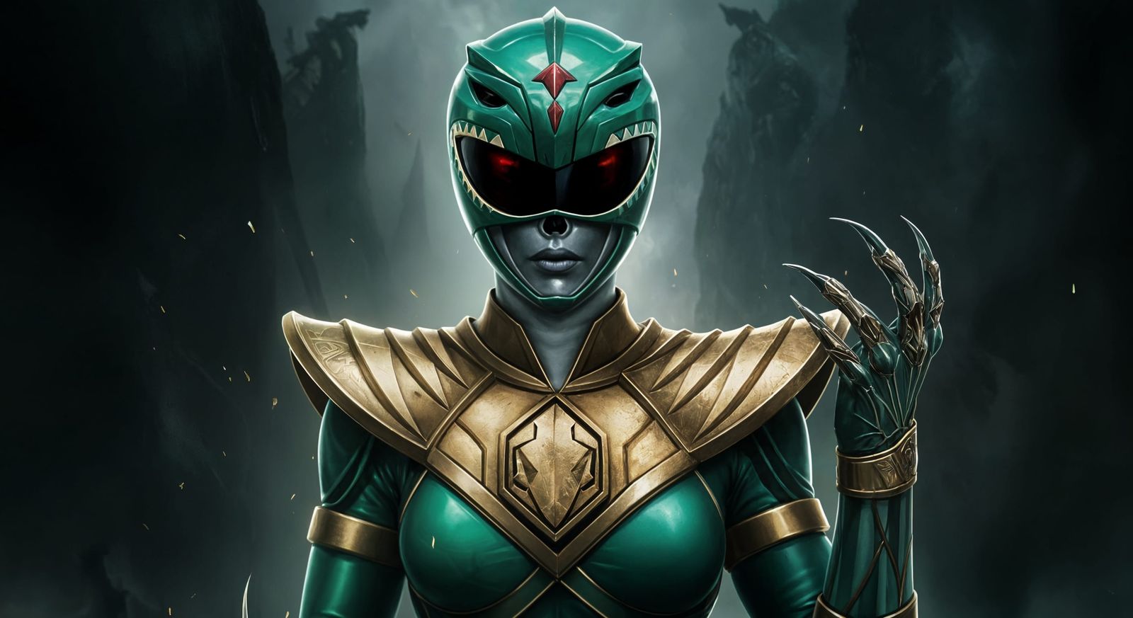 Corrupted Female Green Power Ranger - Digital Matte Painting
