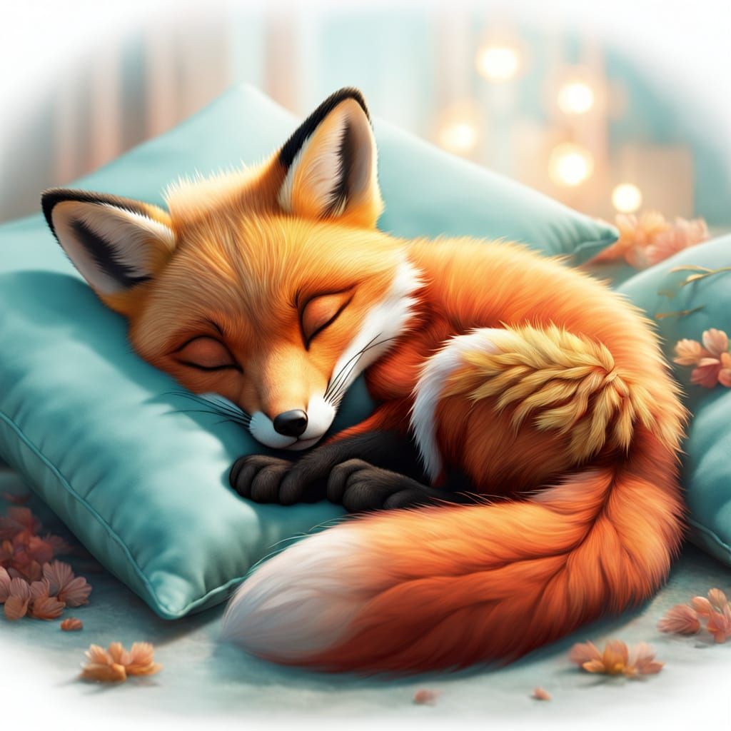 Sleeping Red Fox Cub in Pixar Style