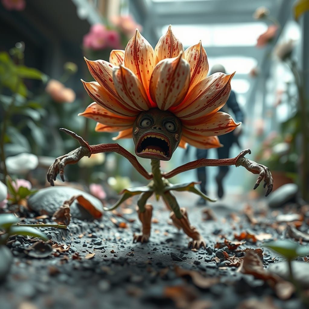 Scared Flower Runs From Demented Florist in Horror Chase Sce...