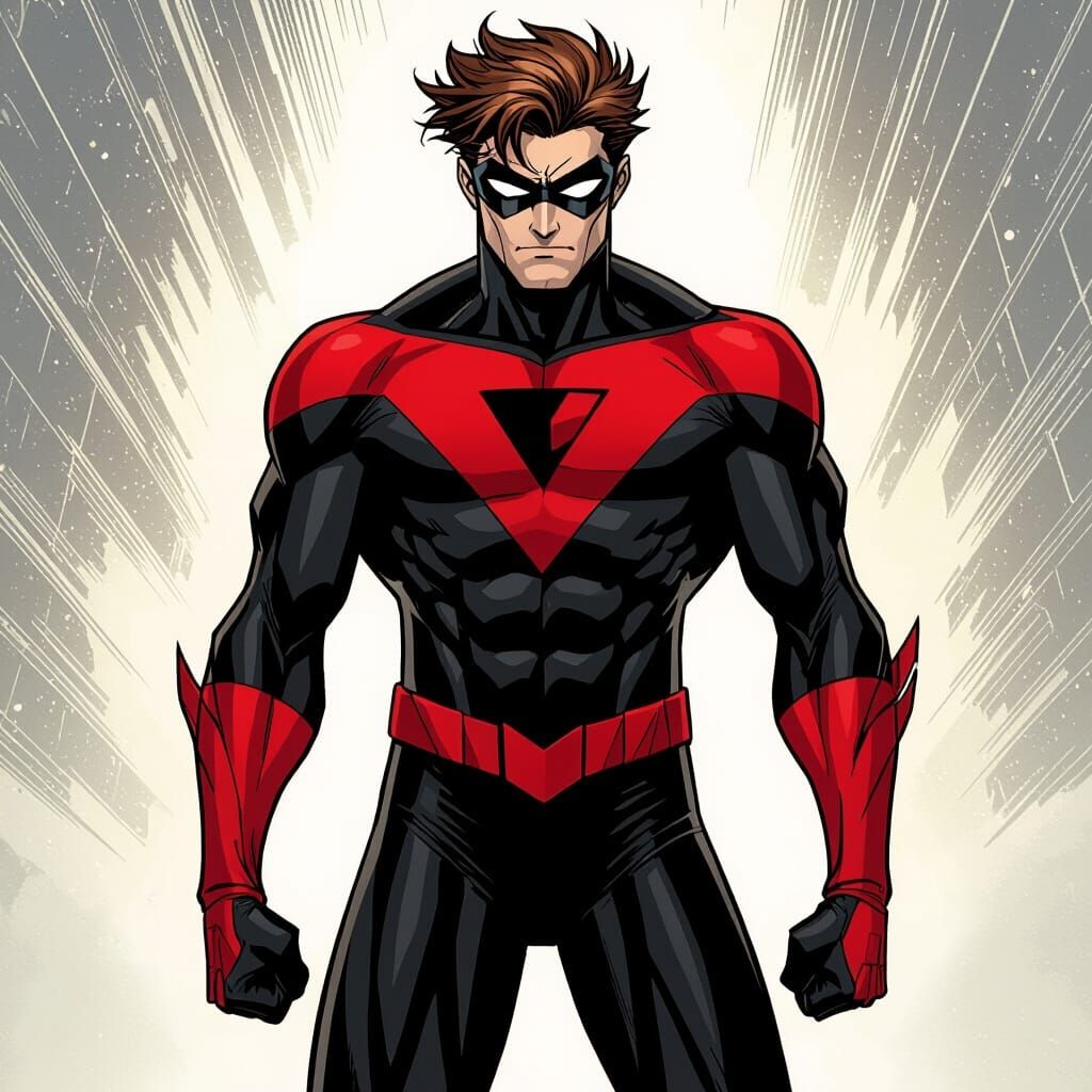 Invincible Character in Black and Red Suit, Comic Style