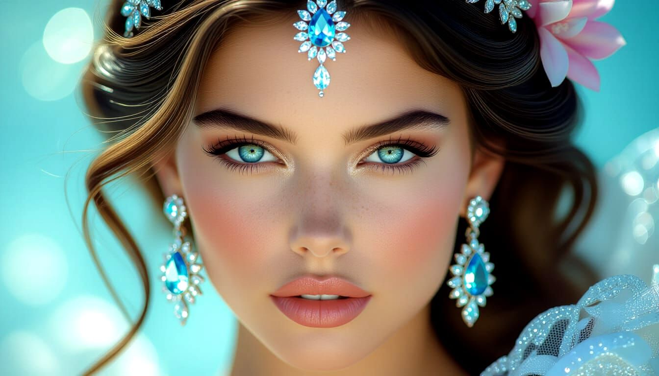 Angelic Woman with Sapphire Crown as Impasto Painting