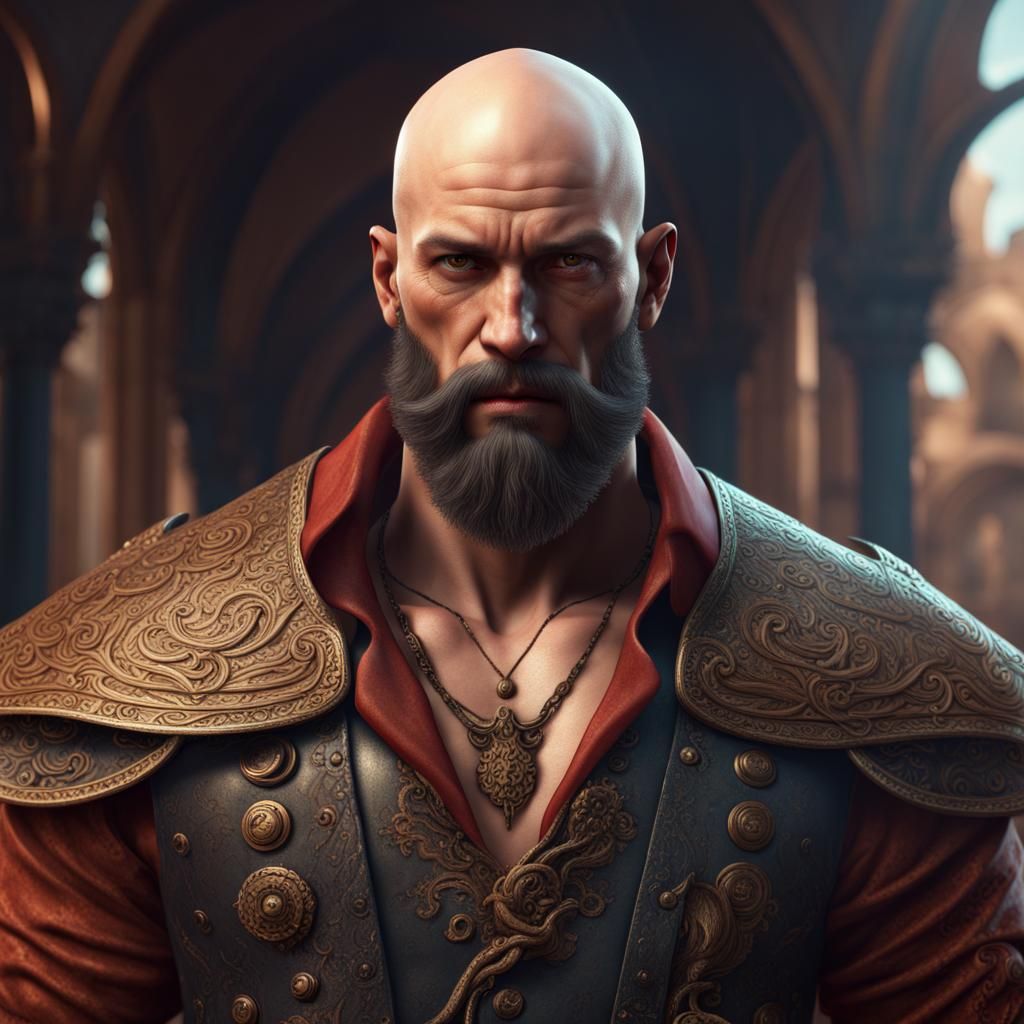 Dramatic Portrait of a Bald Bearded Man