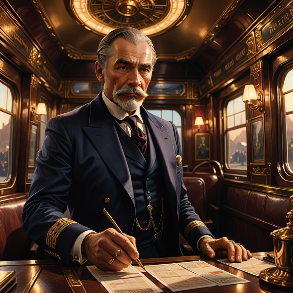 The Orient Express Conductor Inspects Tickets in Luxurious D...
