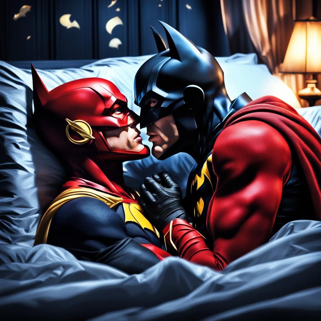 Romantic Photo of Batman and Flash Kissing