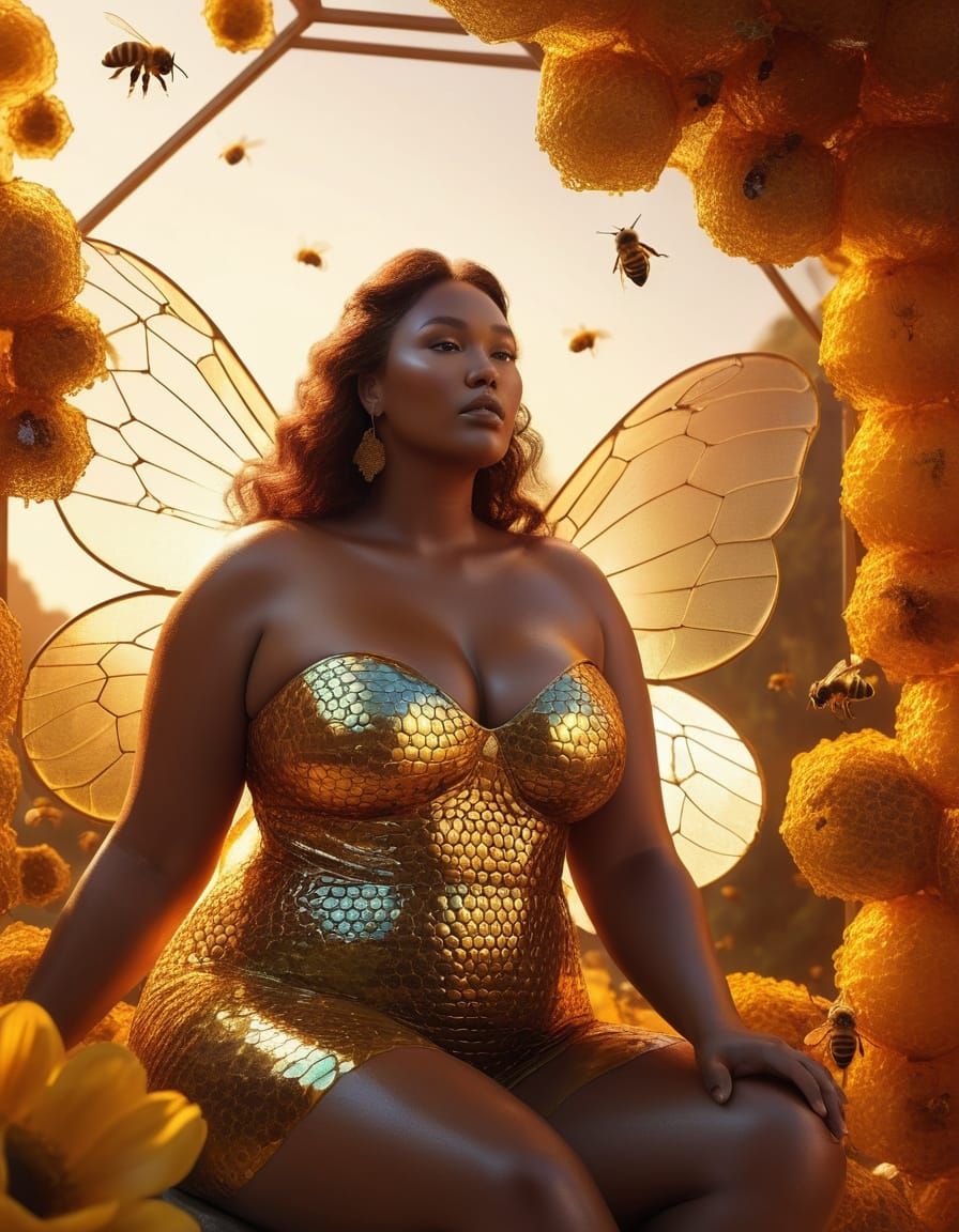 Plus-Size Honey Goddess in Honeycomb Concept Art