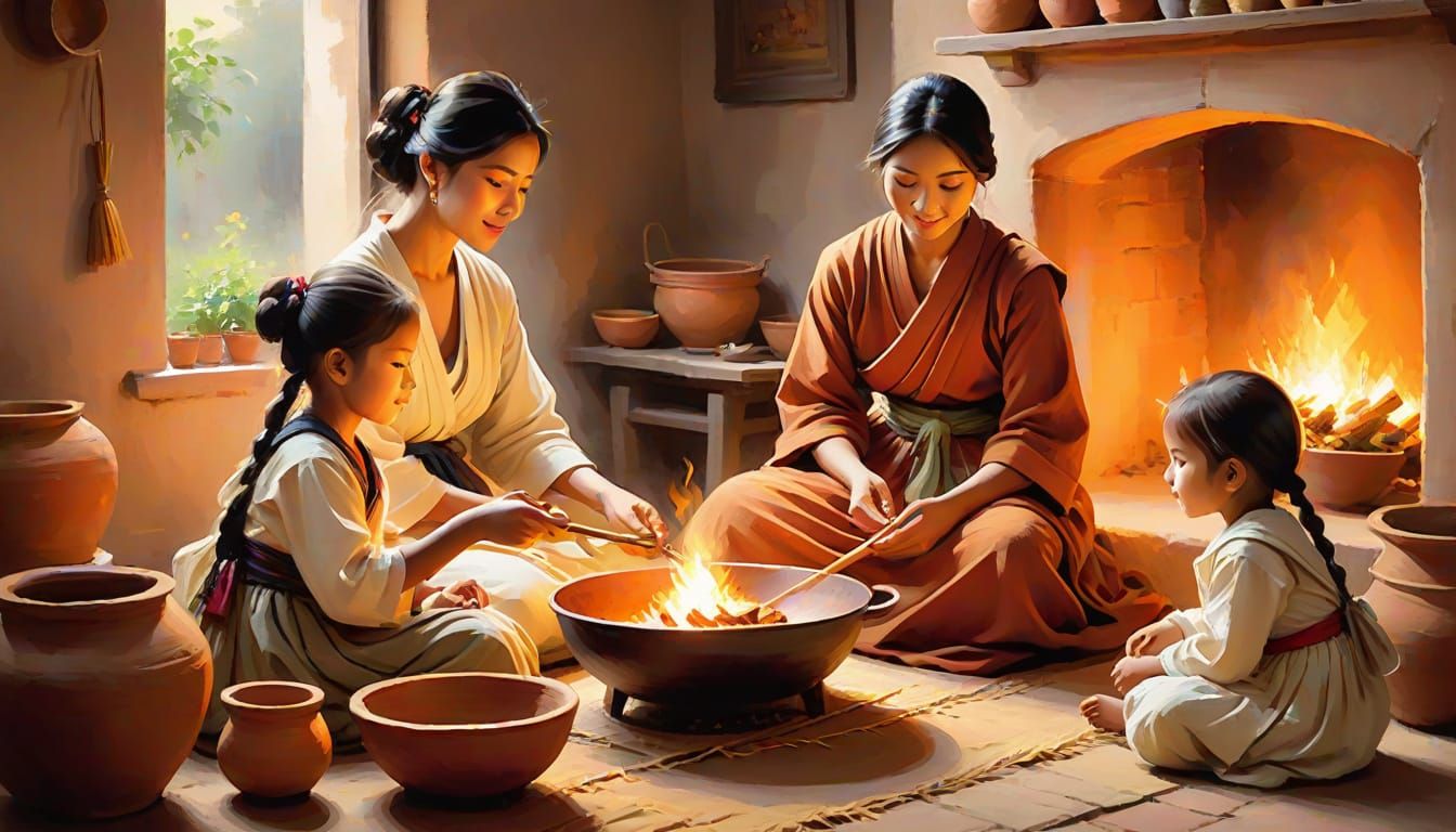 Cozy Family Moment in Traditional Attire