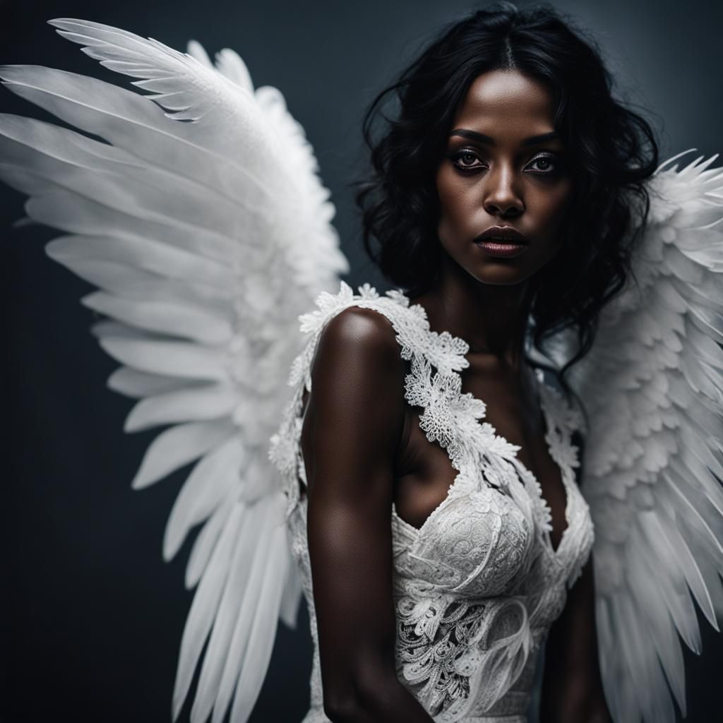 Gorgeous Black Angel in Cyberpunk Style