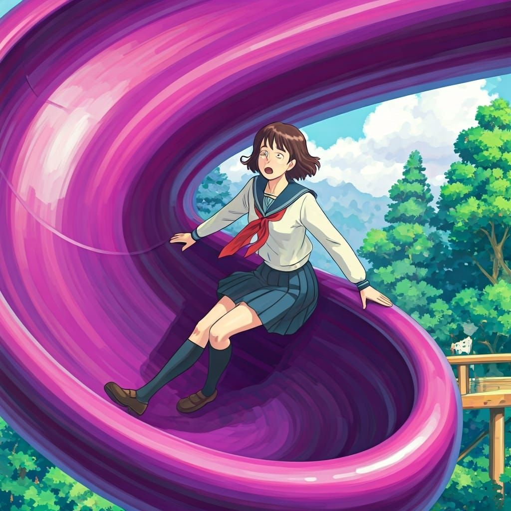 Haru Slides Down a Crazy Spiral Slide