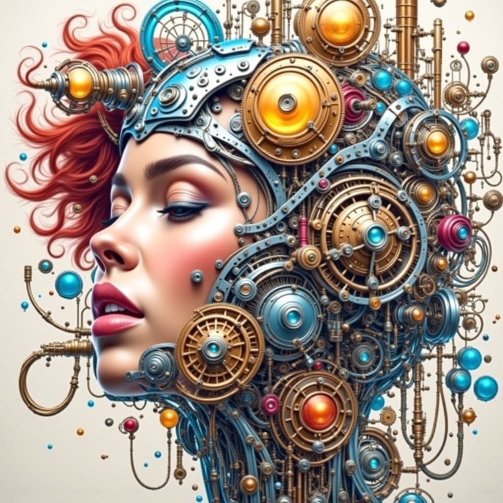 Steampunk Cyborg in Victorian Factory Concept Art