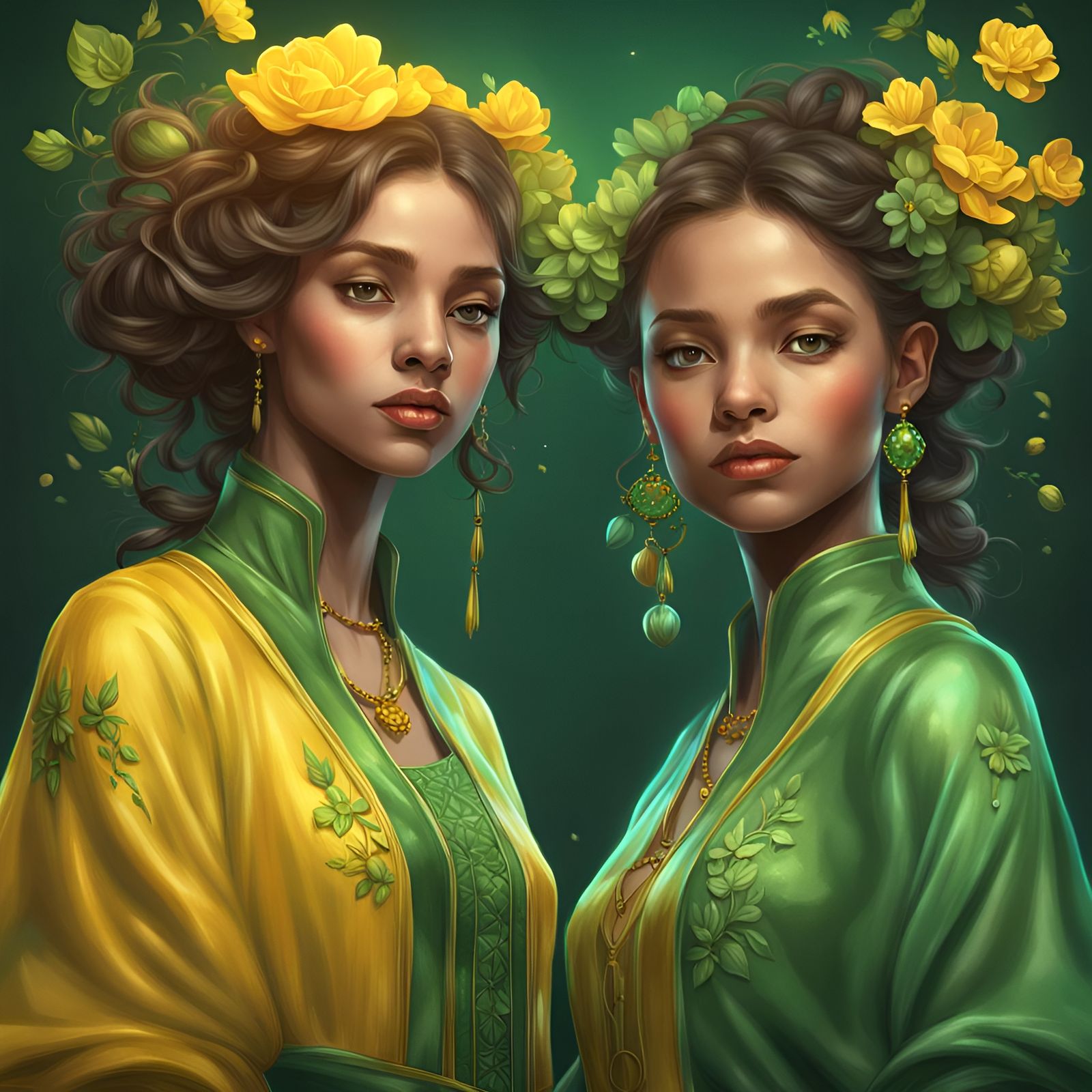 Sisters Portrait with Dynamic Lighting, Digital Art