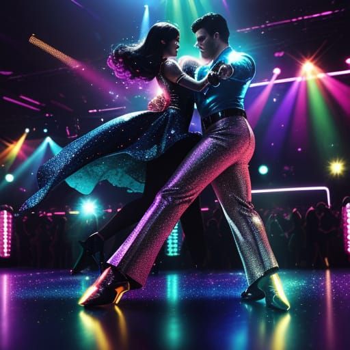 Disco Era Dance Floor Frenzy in Hyper-Realistic Style