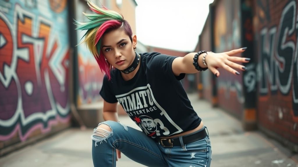 Punk Girl in Urban Setting with Cinematic Lighting