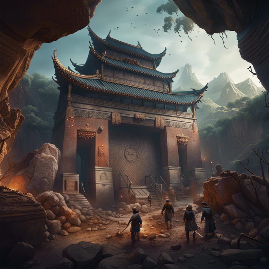 Chinese Tomb Excavation: Detailed Matte Painting