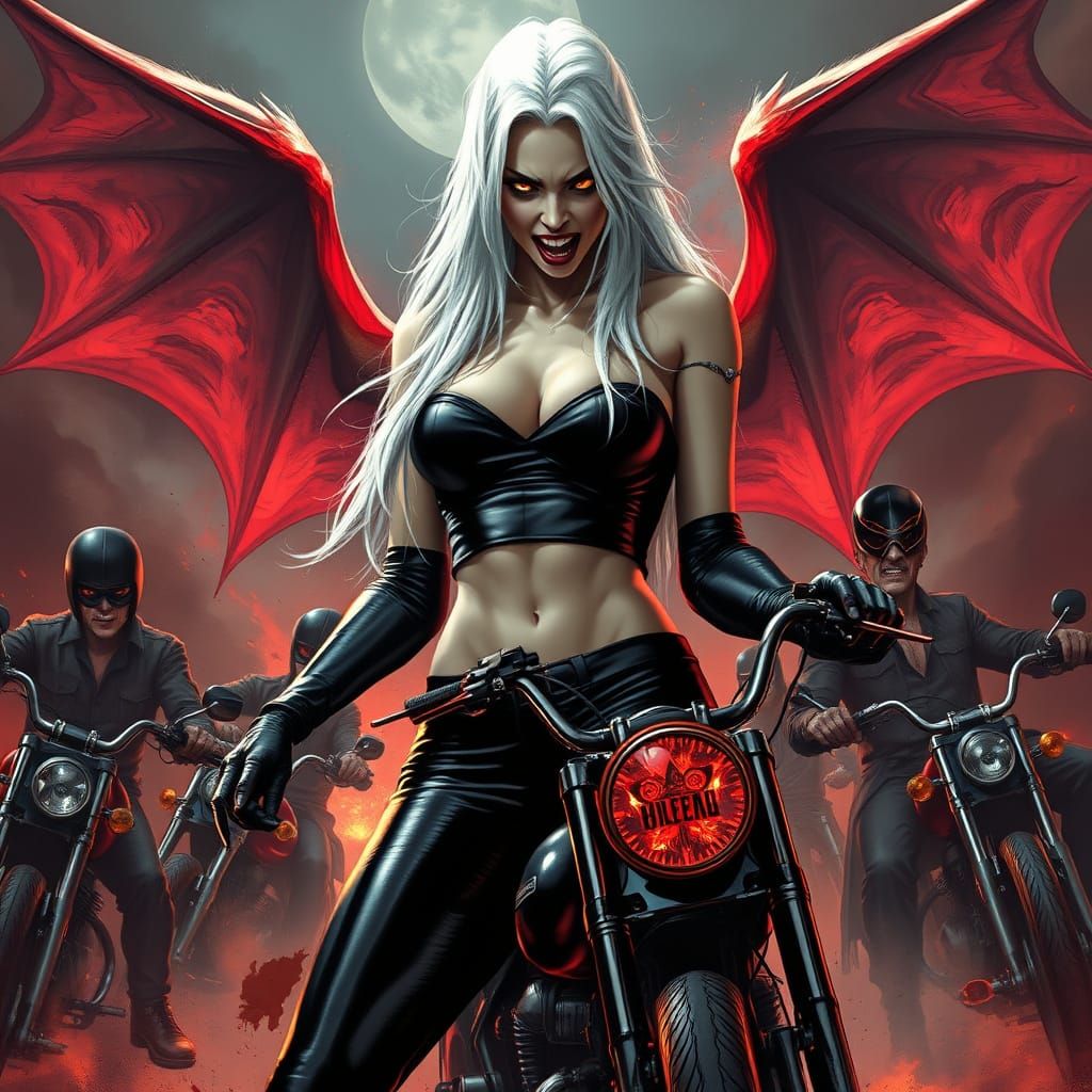Majestic Vampire Huntress Dominates Dark Motorcycle Gang