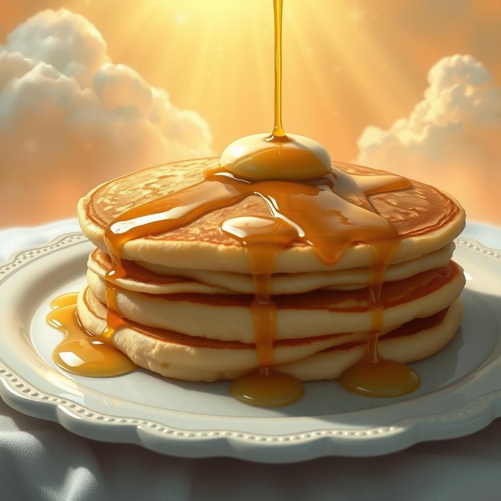 Golden Brown Pancake with Syrup, Dreamy Impressionism