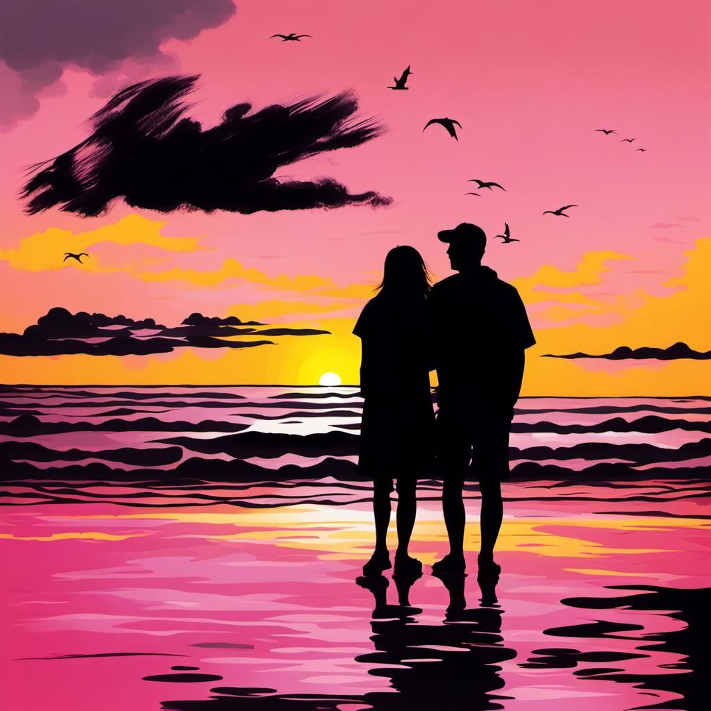 Romantic Beach Sunset Silhouette at Twilight